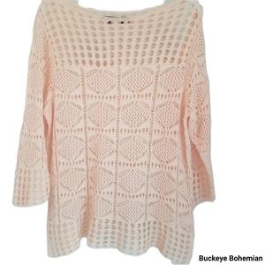 Jeanne Pierre Peach Crocheted Sweater XL